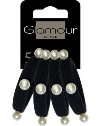 Glamourøse sorte hårsløjfer med perler - 4 stk.