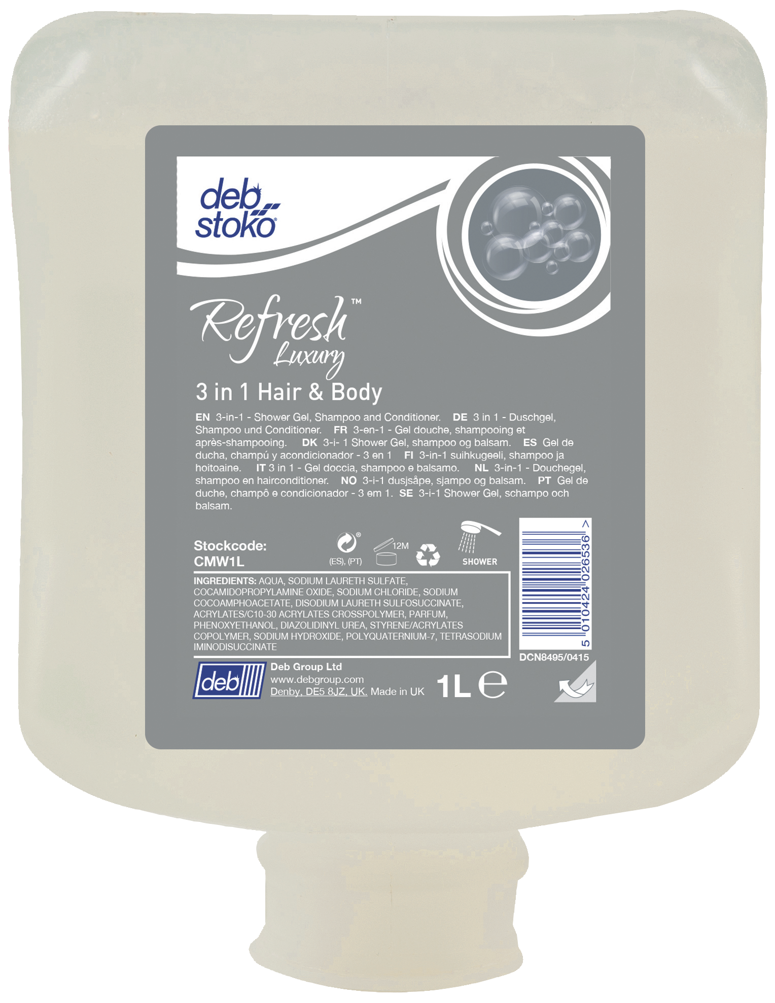 Deb Refresh Luxury 3-i-1 Kroppssæbe & Shampoo 61ltr